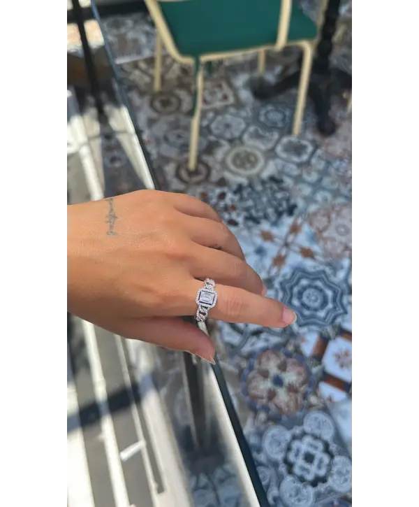 925 Ayar Gümüş Baget Taşlı Pırlanta Montür Yüzük