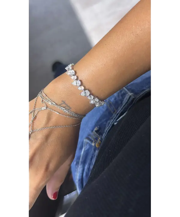 925 Ayar Gümüş Mozanite Damla Taşlı Vip Bileklik