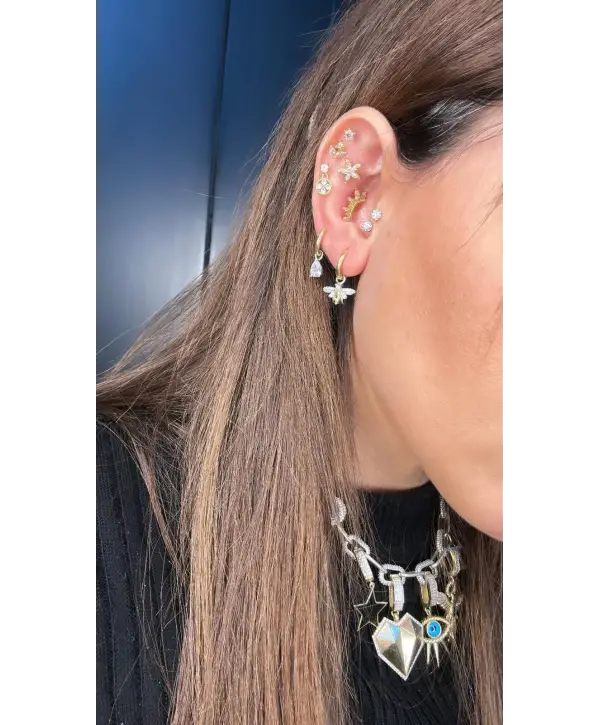 925 Ayar Gümüş Sarı Beyaz Arı Damla Model Küpe