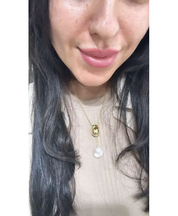 925 Ayar Gümüş Altın Yaldızlı Barok İncili Sade Kolye