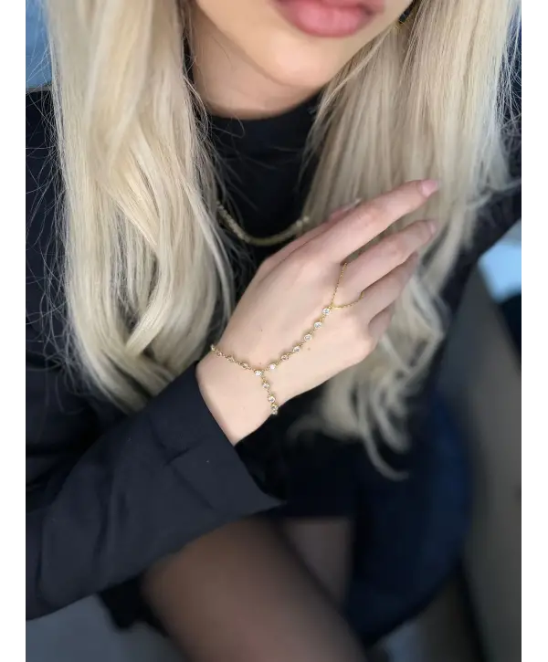 925 Ayar Gümüş Sıra Taşlı Altın Yaldız Şahmeran