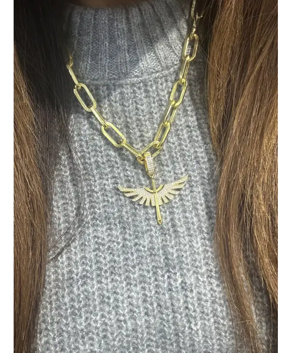 925 Ayar Gümüş Gold Melek Kanat Kolye Uç