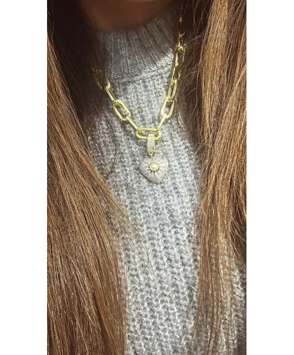 925 Ayar Gümüş Beyaz/ Sarı İnci Taşlı Kolye Uç