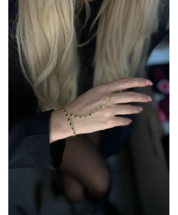 925 Ayar Gümüş Yeşil Sıra Taşlı Şahmeran