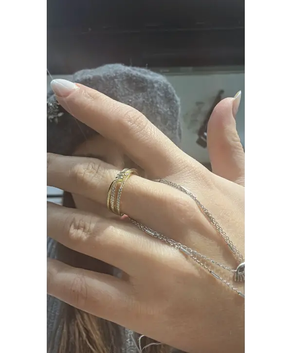 925 Ayar Gümüş İkili Sıra Taşlı Gold Yüzük