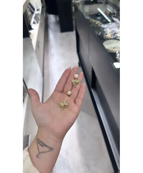 925 Ayar Gümüş Dövmeli Kalp Özel Seri İncili Küpe