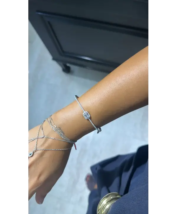 925 Ayar Gümüş Pırlanta Montür Taşlı Kelepçe Bileklik