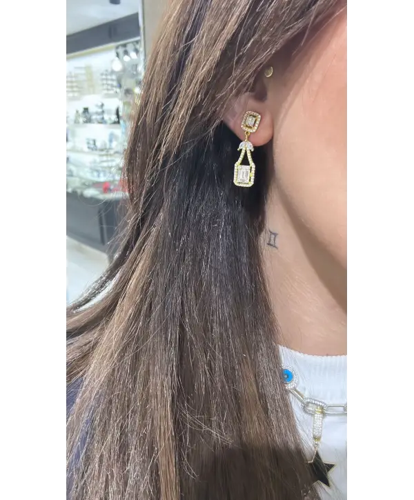 925 Ayar Gümüş Baget Gold Kaplama Küpe