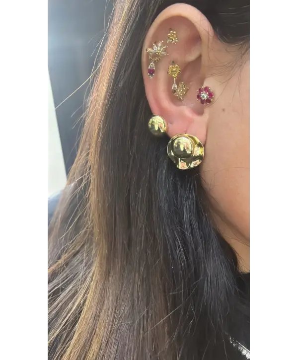 925 Ayar Gümüş Çift Kullanımlı Düğme Model Gold Küpe