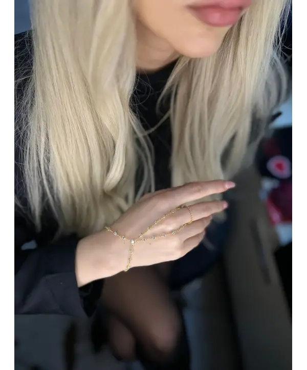 925 Ayar Gümüş Çift Sıra Taşlı Altın Yaldız Şahmeran