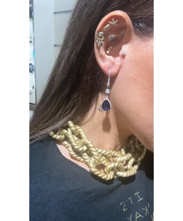 925 Ayar Gümüş Damla Model İce Cut Taşı Küpe