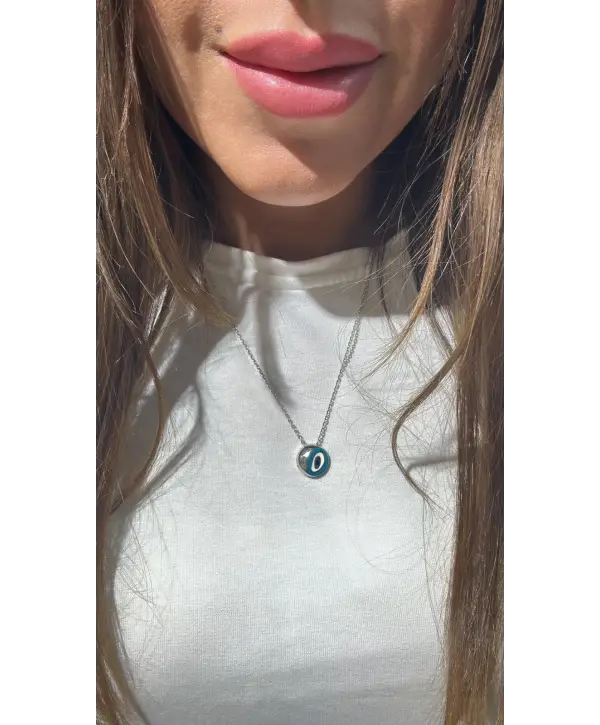 925 Ayar Gümüş Mavi Mineli Marka Kolye