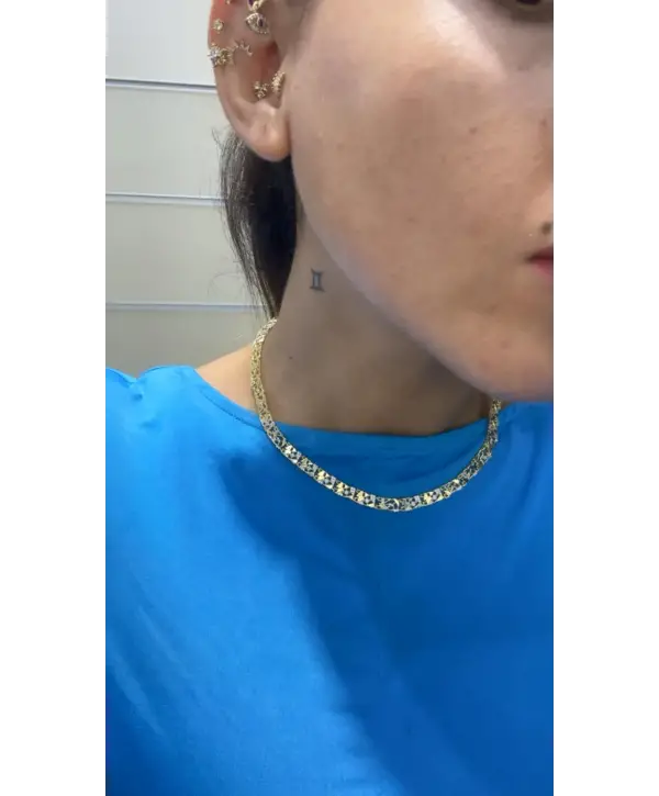 925 Ayar Gümüş Ara Baget Taş Detay Gold Kolye