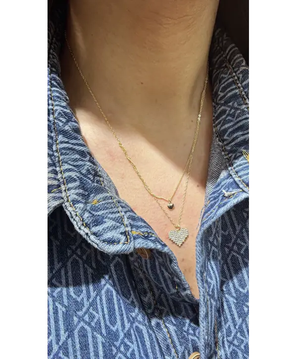 925 Ayar Gümüş Çiftli Kalp Model Kolye