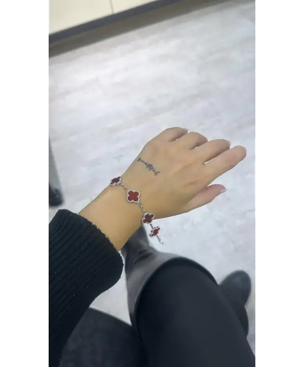 925 Ayar Gümüş Çoklu Bordo Renk Vnf Marka Bileklik