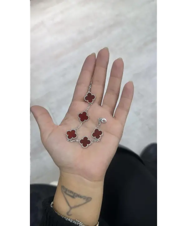 925 Ayar Gümüş Çoklu Bordo Renk Vnf Marka Bileklik