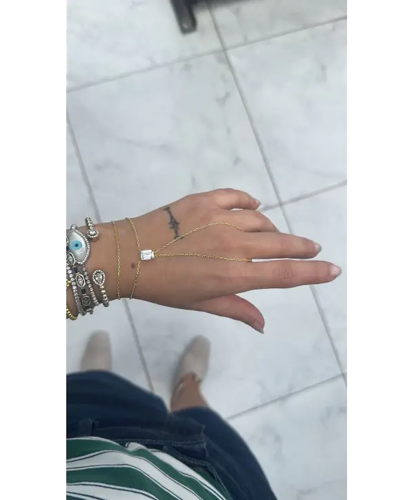 925 Ayar Gümüş Kare Taşlı Gold Şahmeran