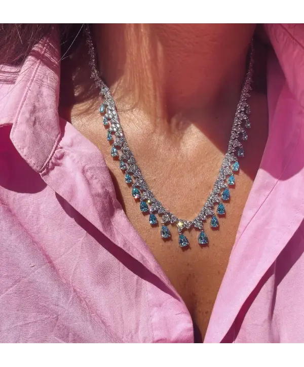 925 Ayar Gümüş Mavi Taşlı İthal Özel Seri Kolye