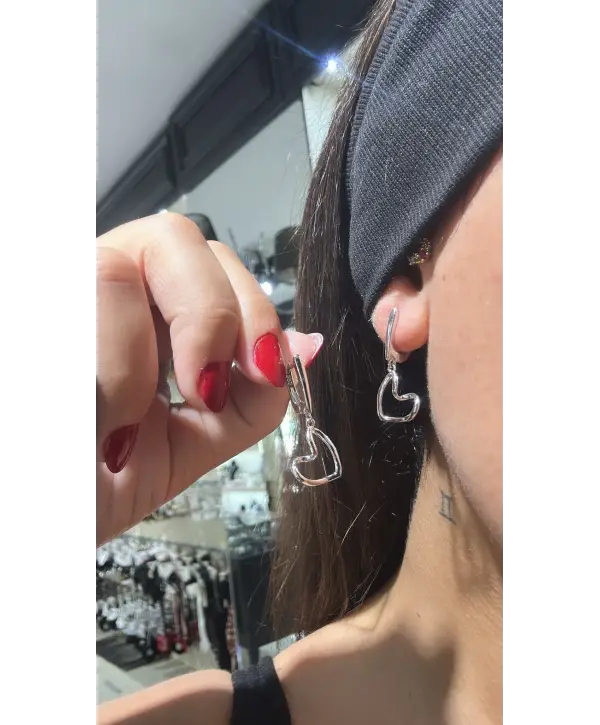 925 Ayar Gümüş Kalp Sallantılı Sade Silver Küpe