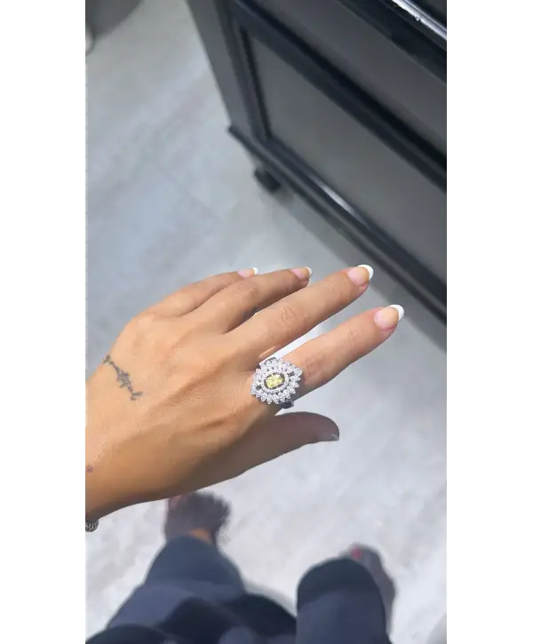 925 Ayar Gümüş Mücevher Tasarım Sitrin Taş Detay Yüzük