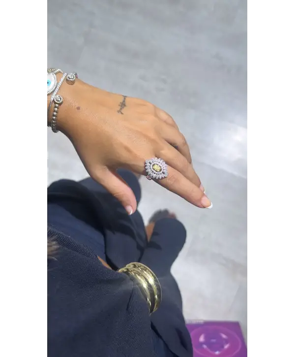 925 Ayar Gümüş Mücevher Tasarım Sitrin Taş Detay Yüzük