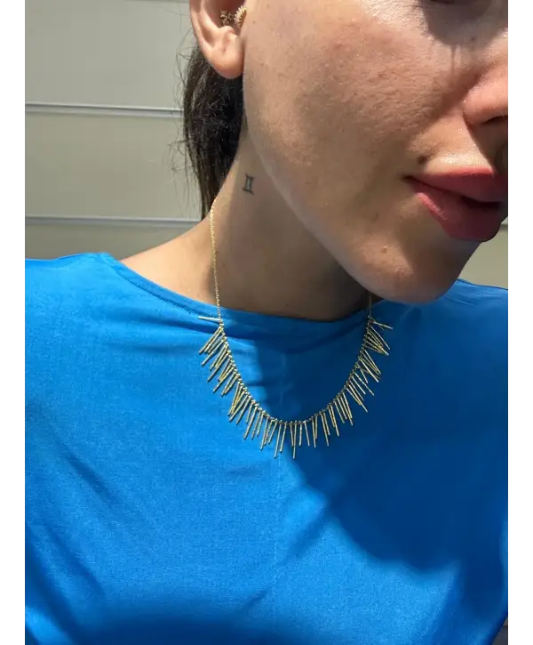 925 Ayar Gümüş Çubuk Sallantılı Gold Kolye