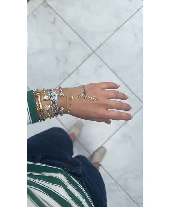 925 Ayar Gümüş Çoklu Üçgen Model Gold Şahmeran