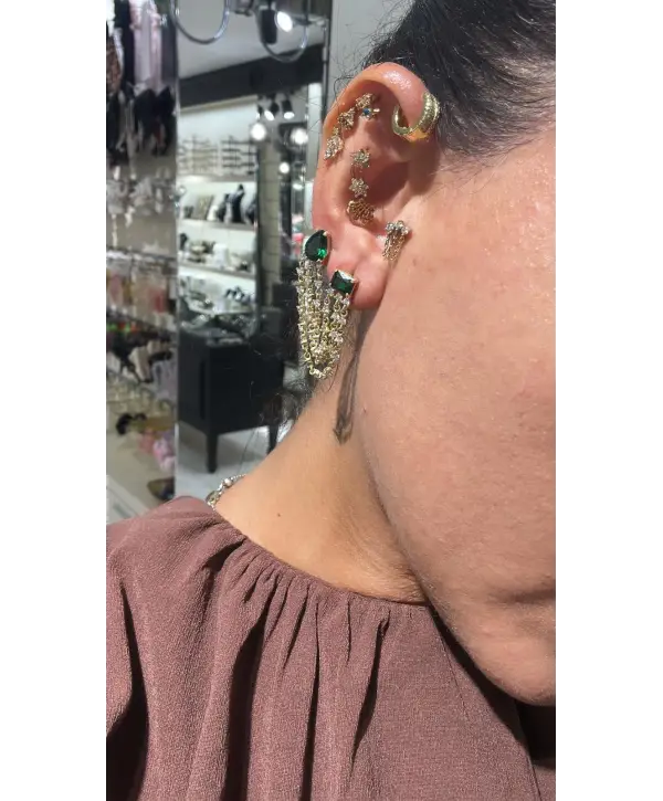 925 Ayar Gümüş Renkli Taşlı İkili Takmalı Küpe