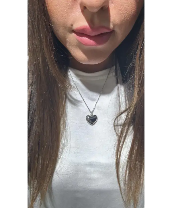 925 Ayar Gümüş Dolgulu Kalp Model Silver Kolye