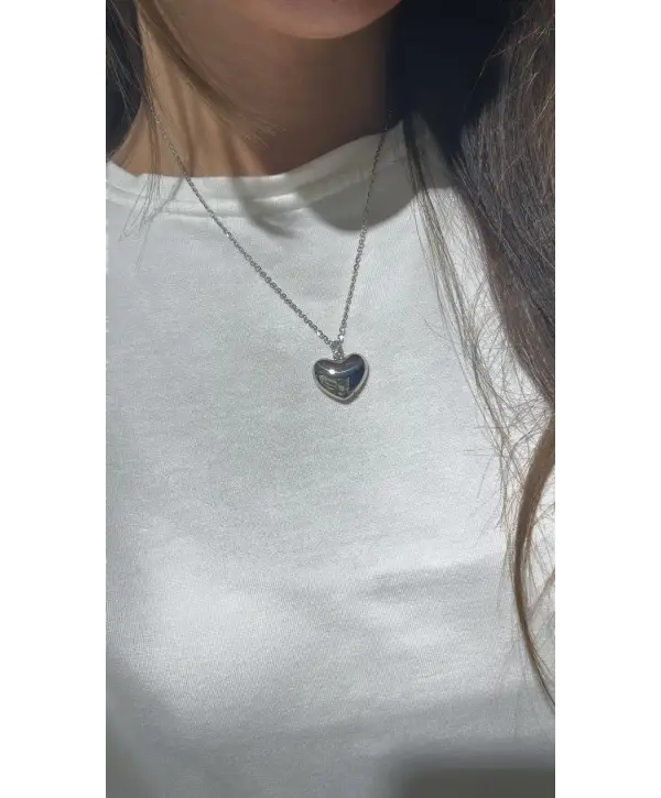 925 Ayar Gümüş Dolgulu Kalp Model Silver Kolye