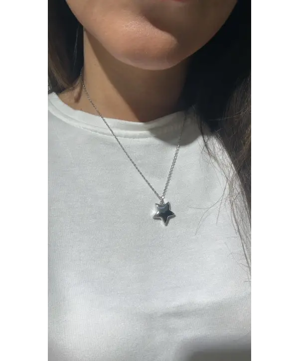 925 Ayar Gümüş Dolgulu Yıldız Model Silver Kolye