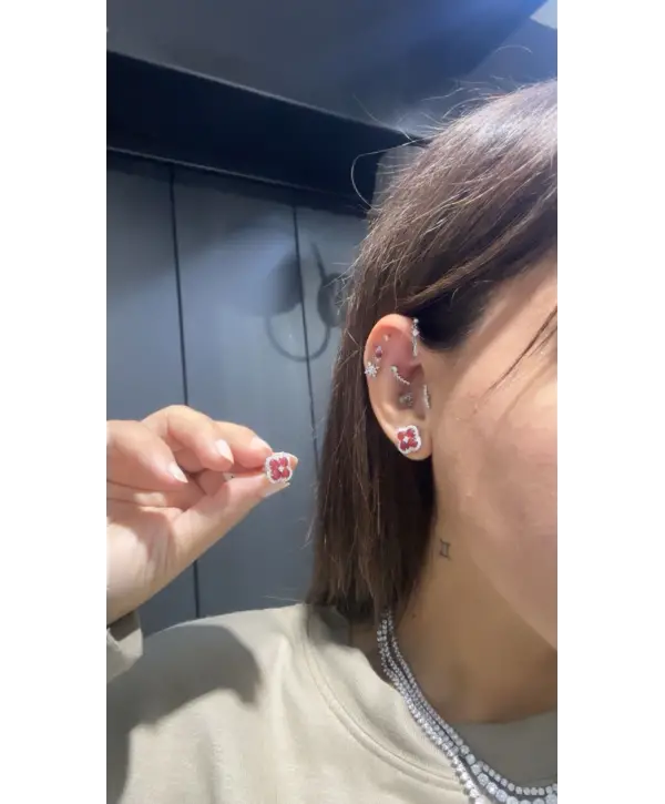 925 Ayar Gümüş Orjinal Marka Borda Renk Taşlı İthal Küpe