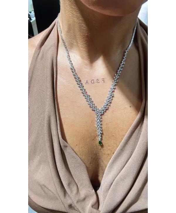 925 Ayar Gümüş Mücevher Tasarım Zümrüt Renk Detay Taşlı Kolye