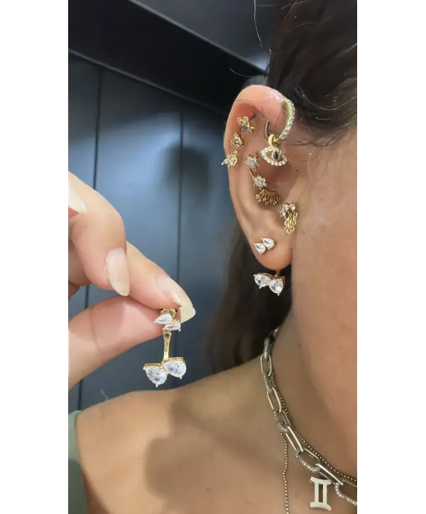 925 Ayar Gümüş Damla Taş Model Hayalet Küpe