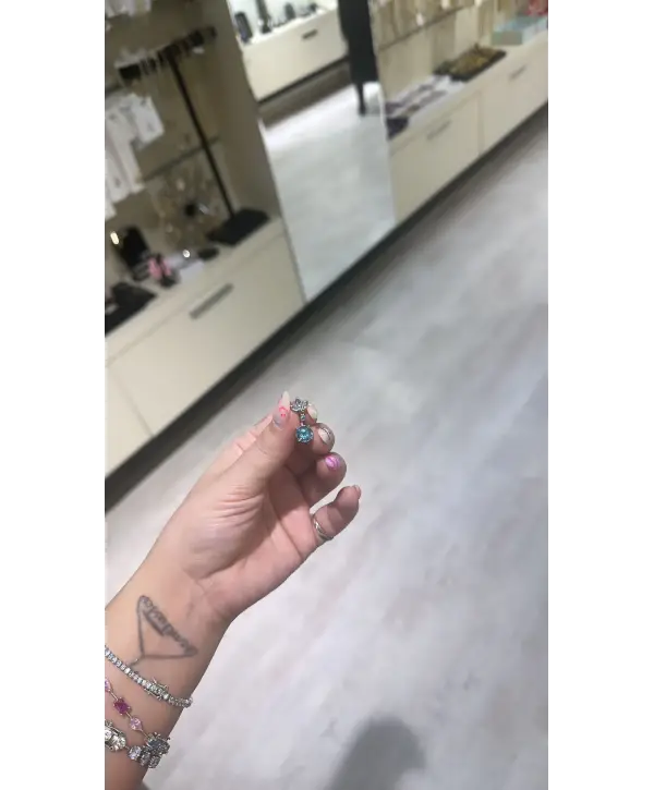 Çelik Göbek Piercing Mavi taşlı