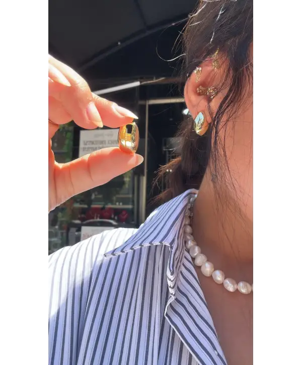 925 Ayar Gümüş Badem Model Çift Taraflı Gold Küpe