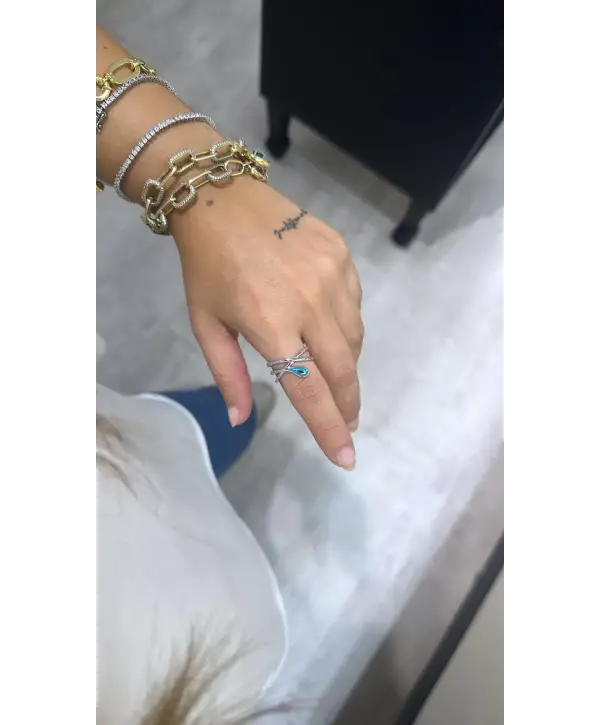 925 Ayar Gümüş Yılan Mavi Mineli Yüzük