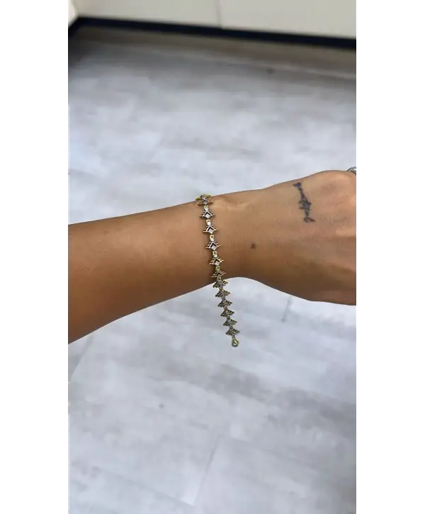 925 Ayar Gümüş Taş Detay Gold Bileklik