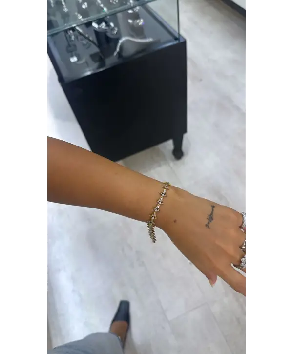 925 Ayar Gümüş Taş Detay Gold Bileklik