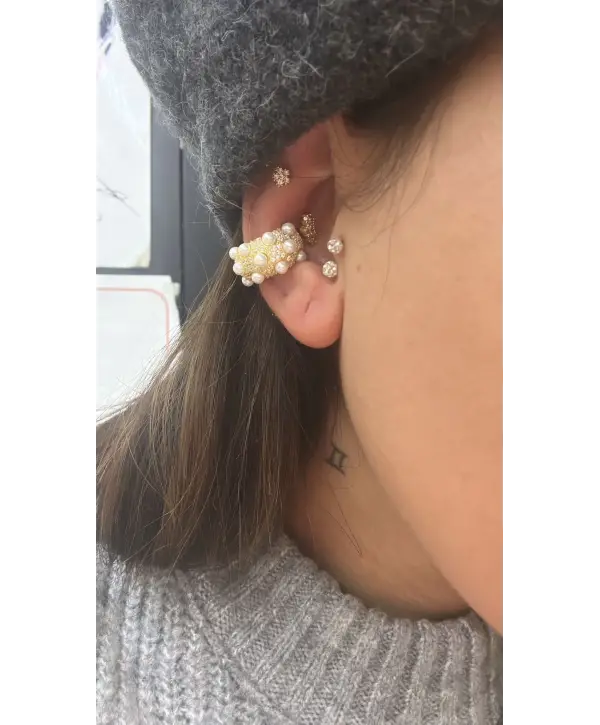 925 Ayar Gümüş Gold İncili Eurcuff