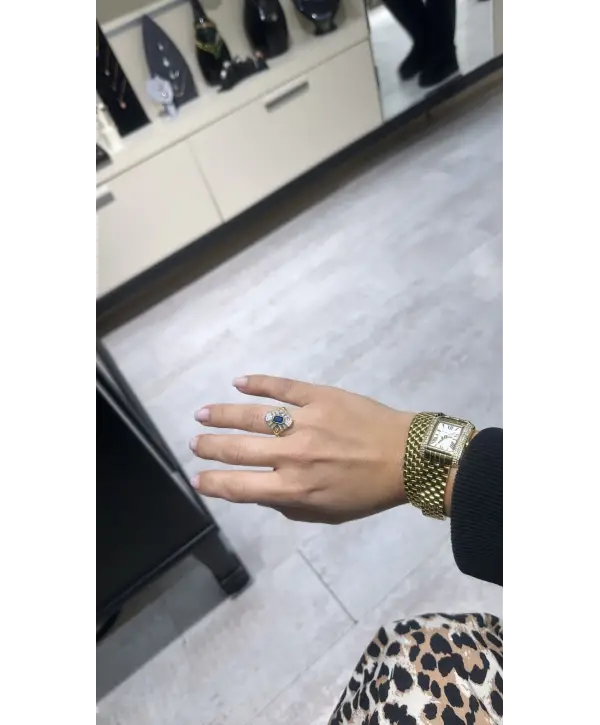 925 Ayar Gümüş Gold Lacivert Renk Geçişli Yüzük