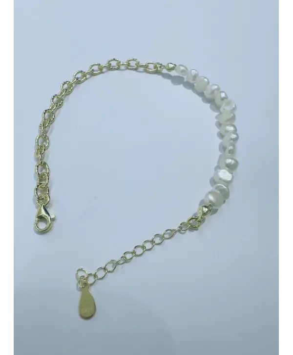 925 Ayar Gümüş Yarım Tur Barok İncili Bileklik