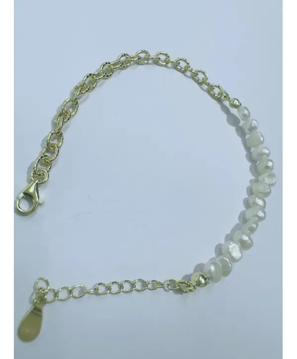 925 Ayar Gümüş Yarım Tur Barok İncili Bileklik