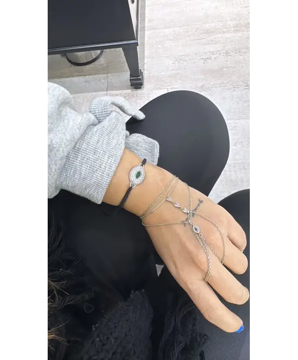 925 Ayar Gümüş Siyah İpli Göz Model Bileklik