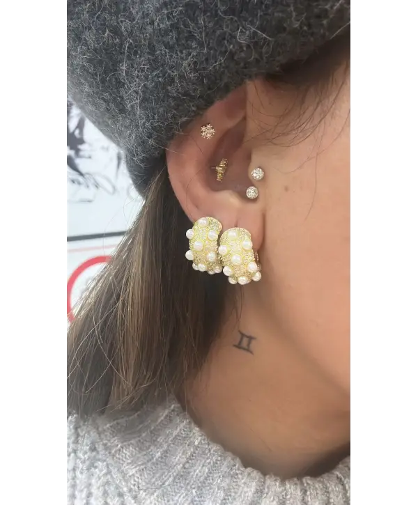 925 Ayar Gümüş Gold İncili Bombeli Küpe