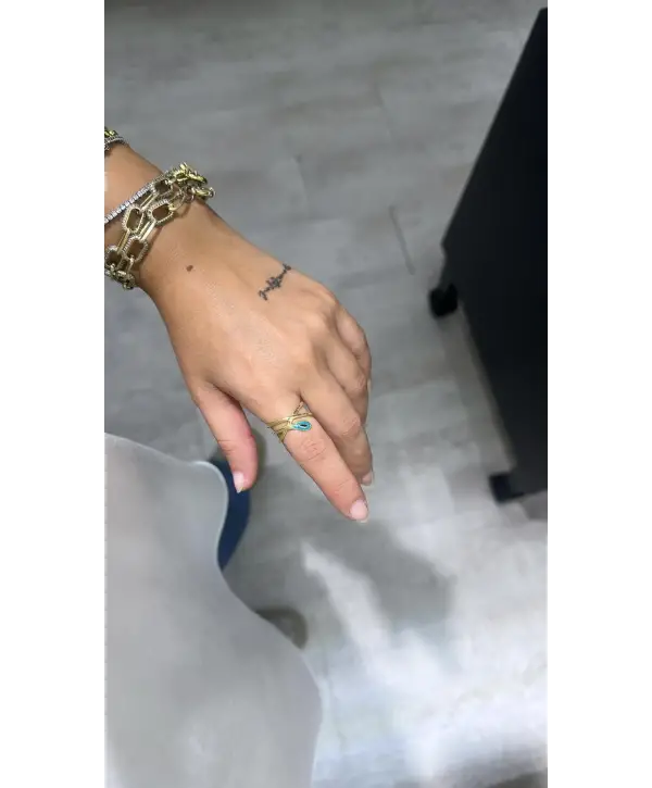 925 Ayar Gümüş Gold Yılan Model Mavi Göz Mineli Yüzük