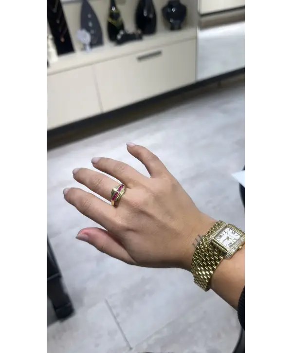 925 Ayar Gümüş Gold Bordo Renk Geçişli Yüzük