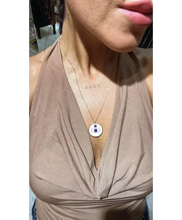 925 Ayar Gümüş Beyaz Mineli Göz Model Kolye