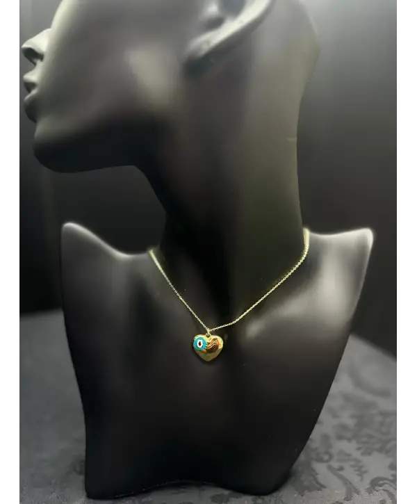 925 Ayar Gümüş Kalpli Nazar Mineli Kolye