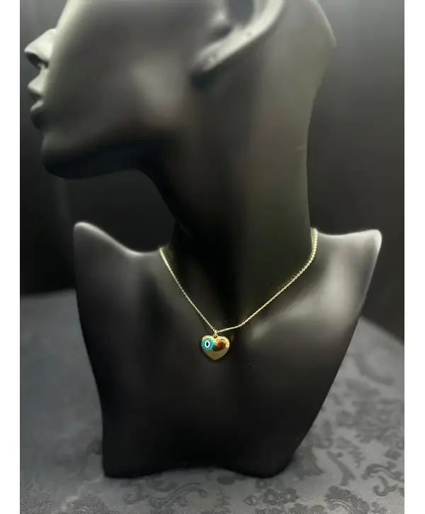 925 Ayar Gümüş Kalpli Nazar Mineli Kolye